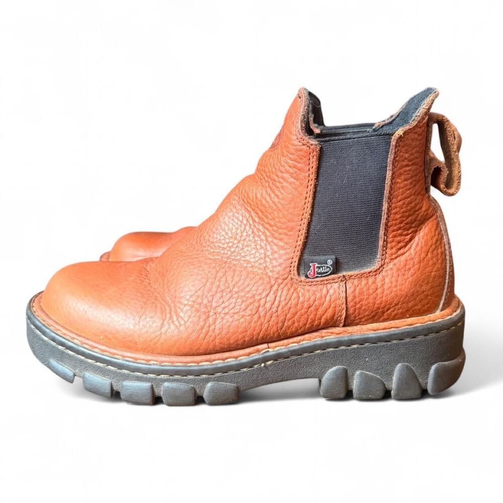 Justin L8016 Women’s Chelsea Work Boots Orange Pebble Grain Leather Size 8M